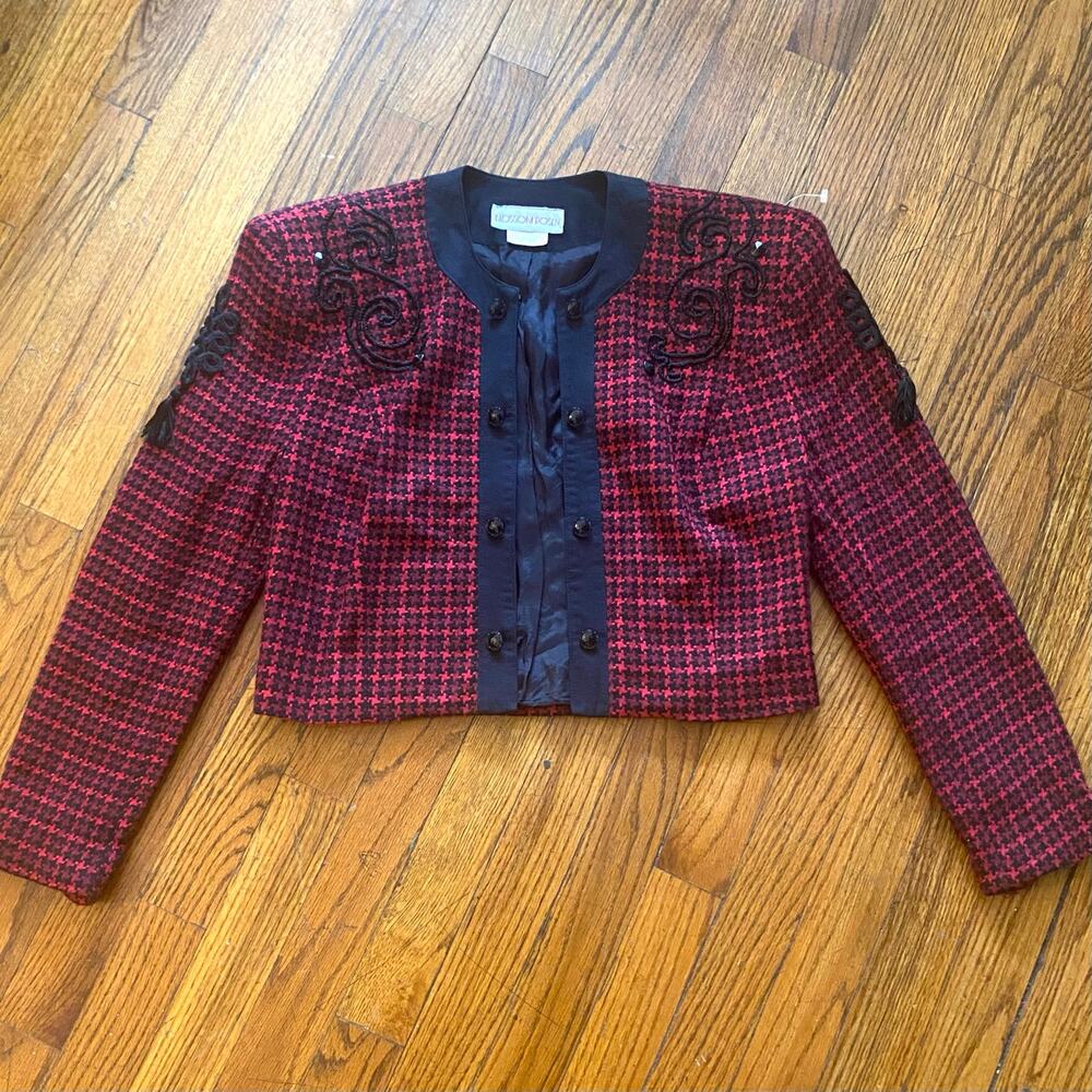Vintage Blossom Rosen Matador Jacket Sz 4 Red Black Houndstooth 90s Maximalist